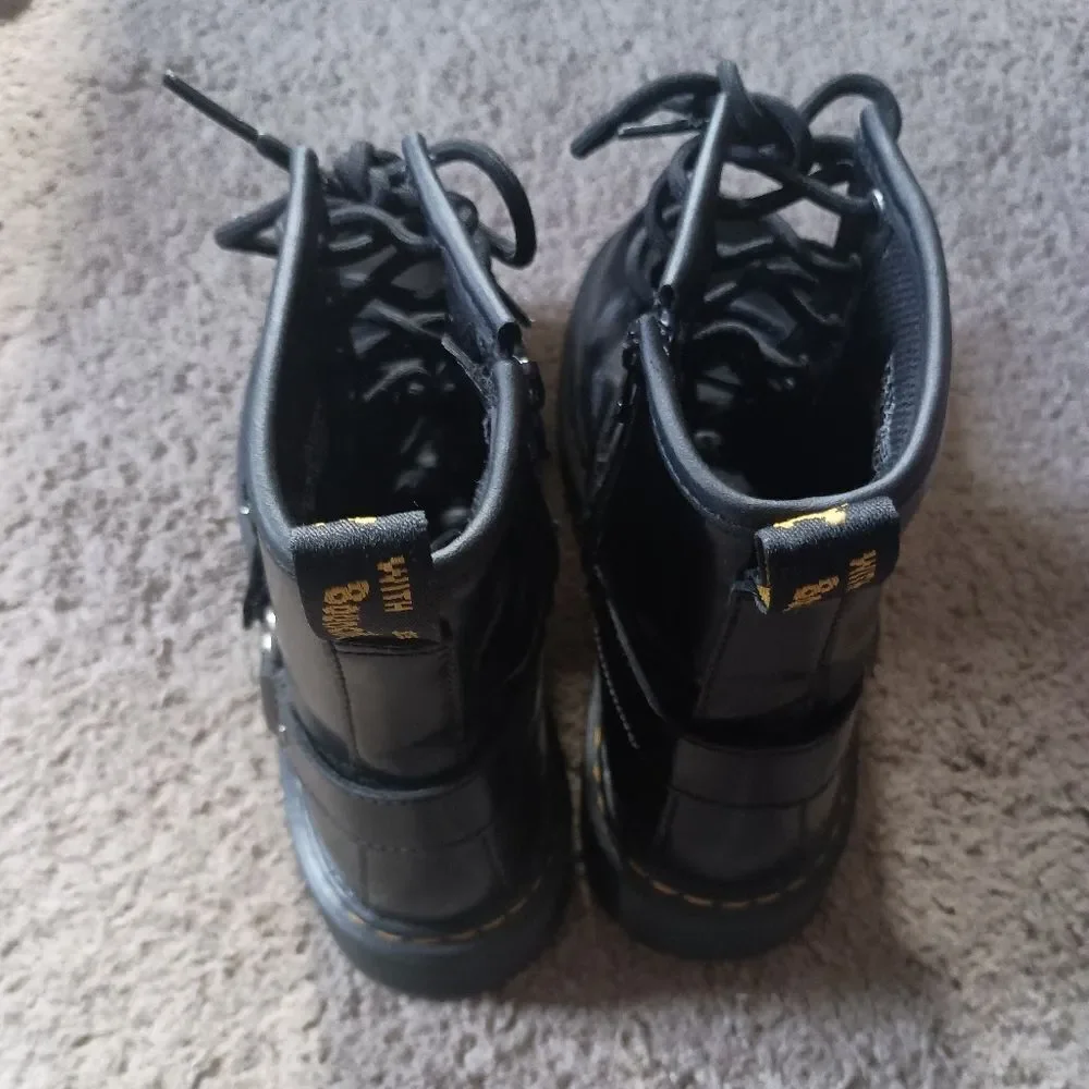 Dr Martens Youth 1460 Harness Leather Boots Girls Size 5 Black PRE-OWNED